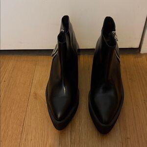 Pierre Darre | Black Leather Pointed Toe Platform Ankle Boots |size 40